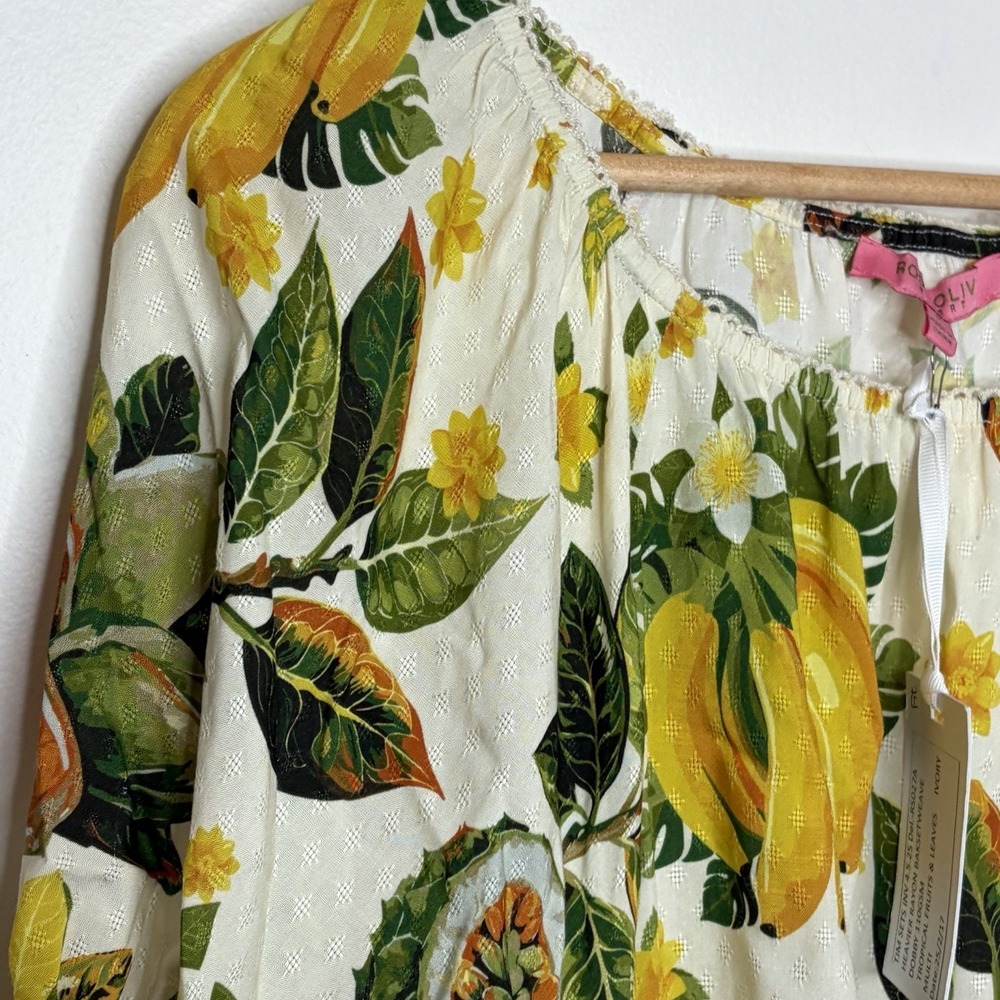 Rose And Olive Tropical Fruit Print Top Womens Size M Resort Vacation Island - Picture 2 of 6